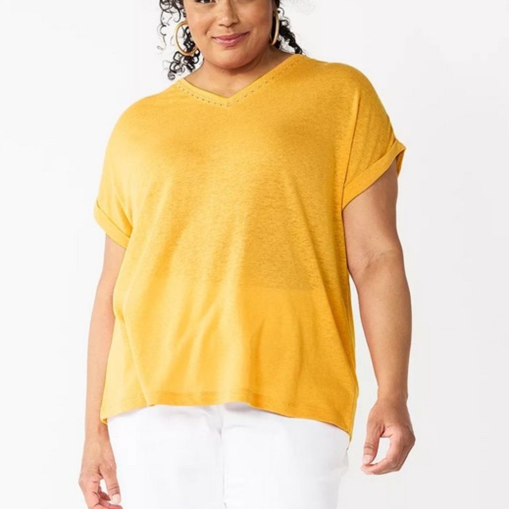 Croft & Barrow LaceTrim Linen Blend Top 1X